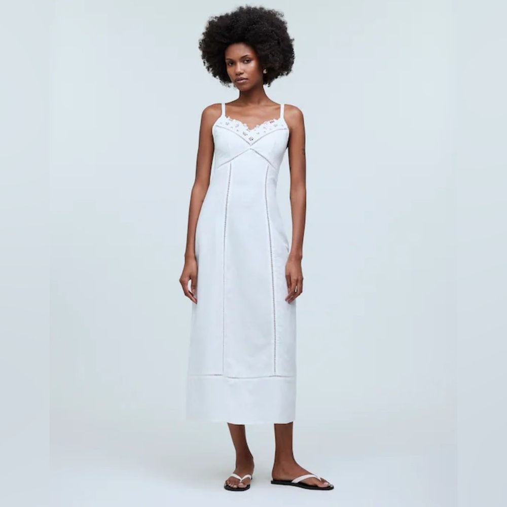 Madewell Sweetheart Midi Dress in Linen-Cotton Blend White Size 0 Slimming